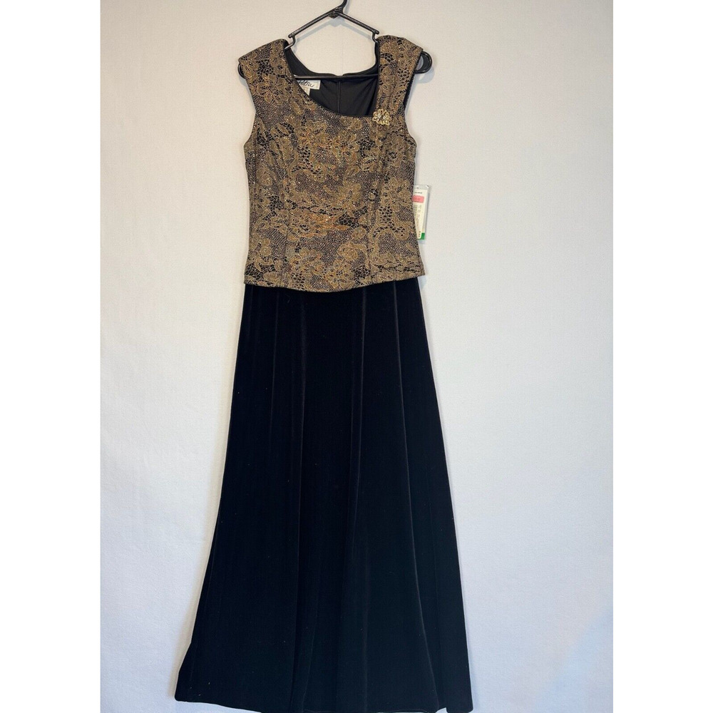 NWT‎ Patra Long Evening Dress Mother of the Bride Formal Gold Black Velvet Sz 10